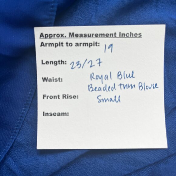 2/$30 Cynthia Rowley Royal Blue Beaded Trim Blouse Small - Picture 6 of 6